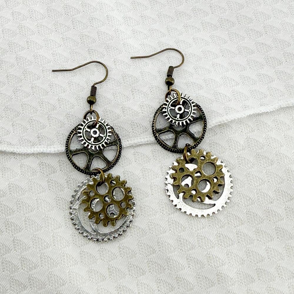 Steampunk Gear Dangle Earrings - image 1